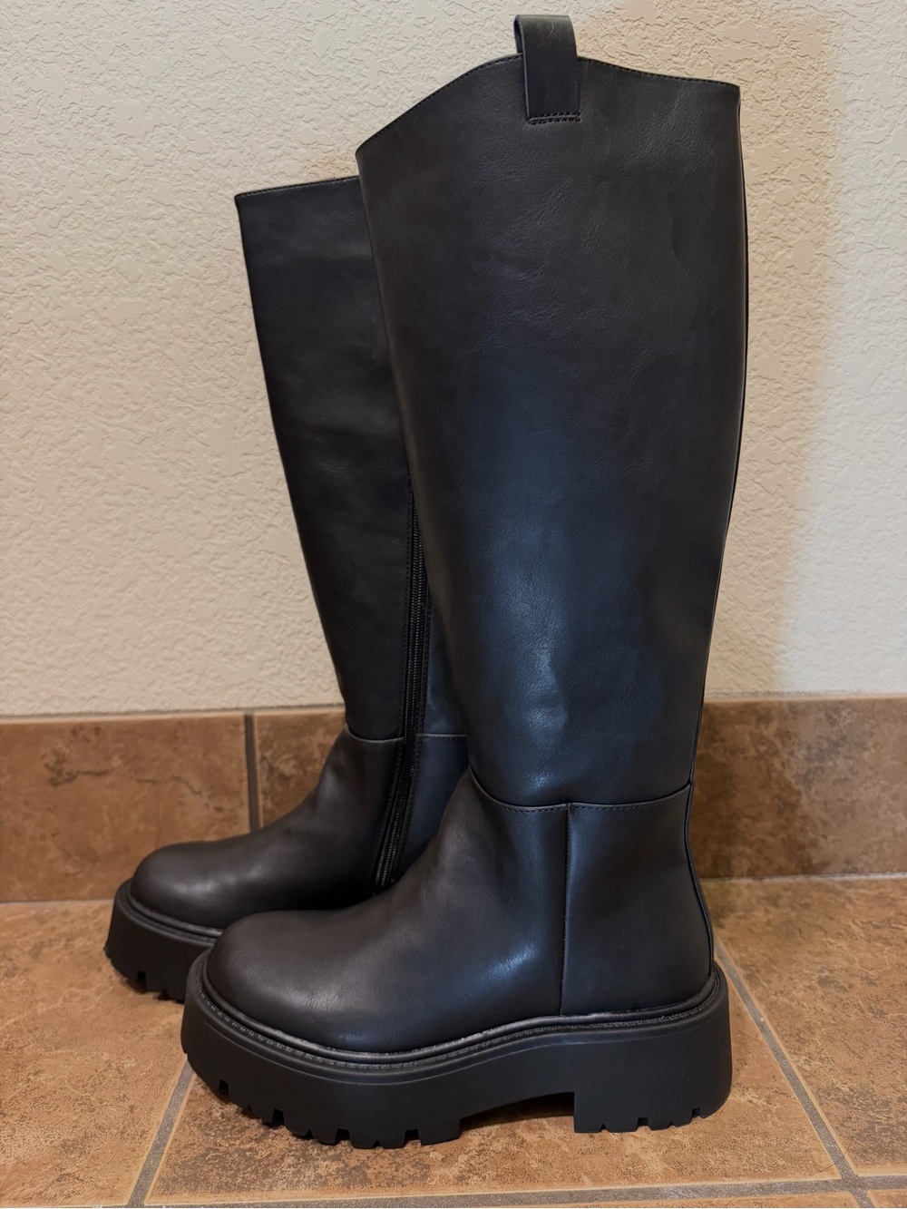 Madden Girl Black Half-Calf Platform Boots
